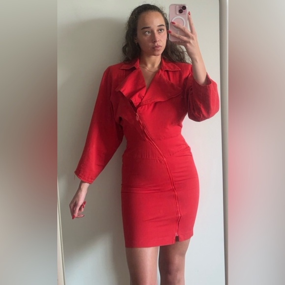Vintage 80s Joni Blair of California Blazer Zip Front Mini Dress in Scarlet Red - Picture 5 of 13